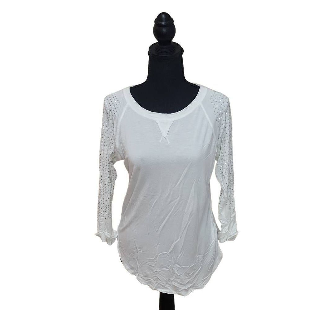 Cover Stitched Embellished 3/4 Sleeve Top